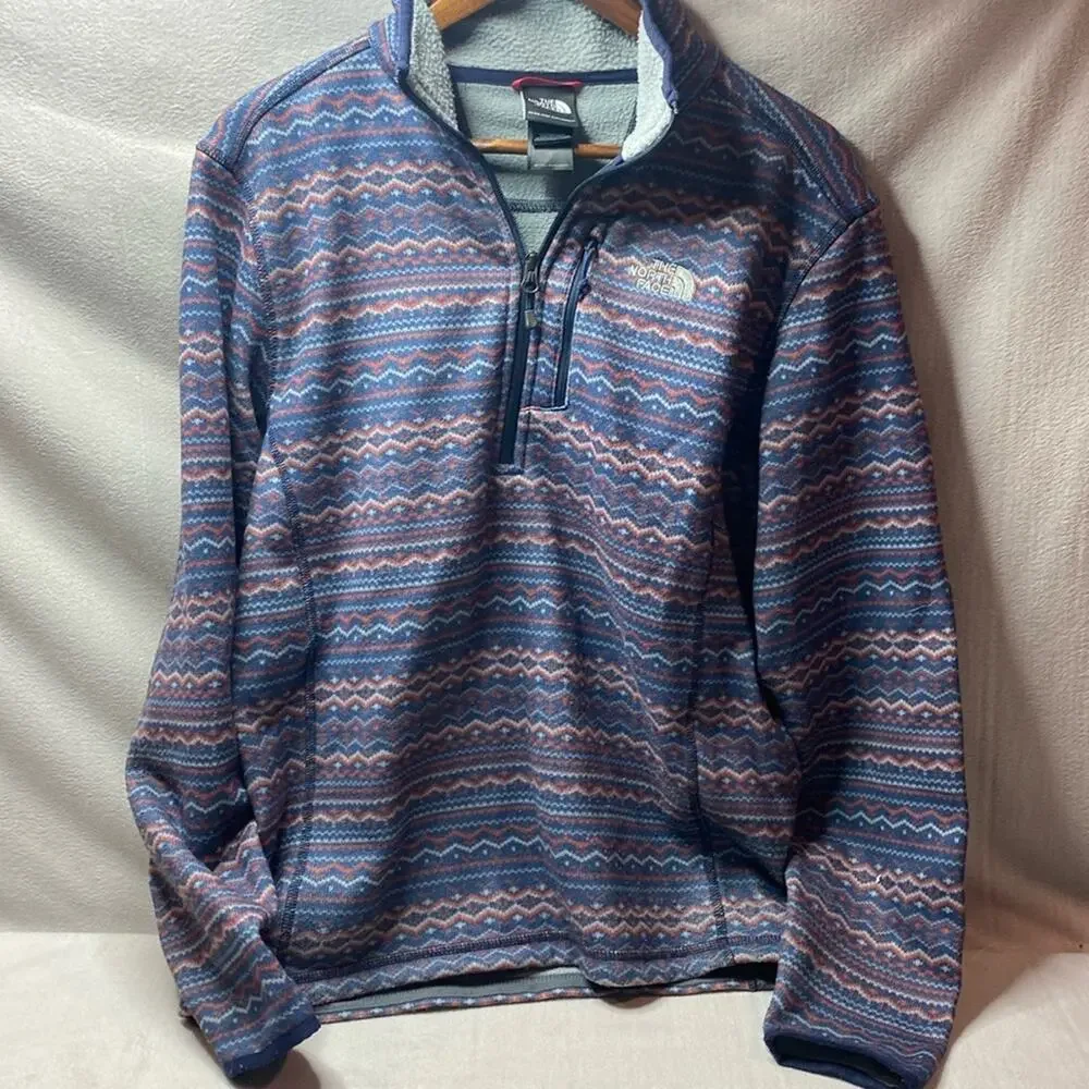 The North Face blue and orange patterned 1/2 full zip pullover size small